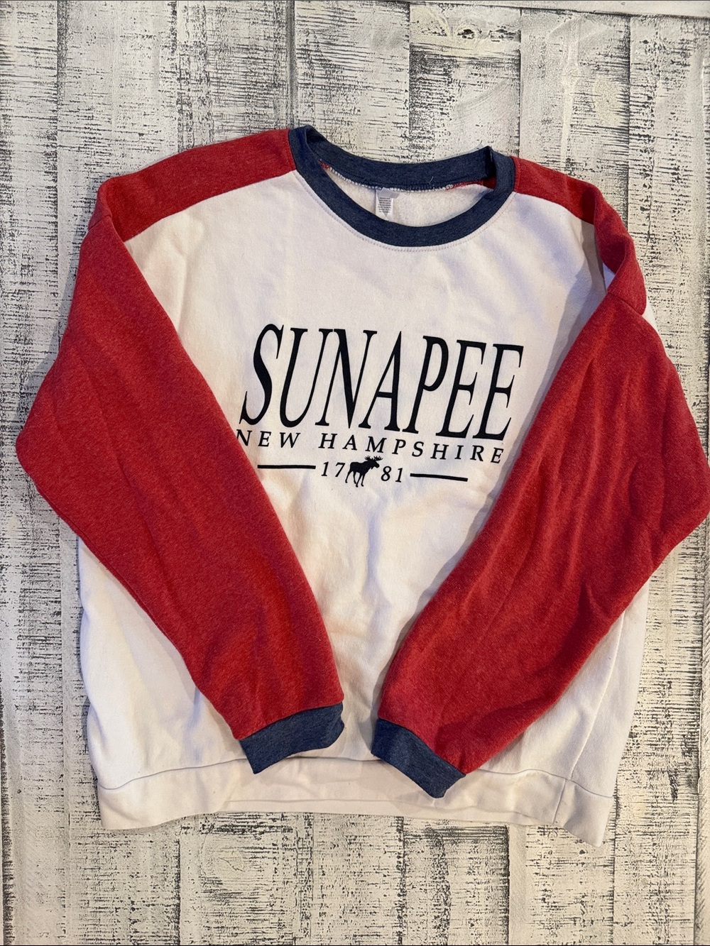 Sunapee New Hampshire Red, White & Navy Raglan Sweatshirt